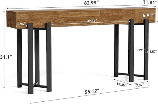 LITTLE TREE 63-Inch Console Table for Entryway, Farmhouse Behind Couch Table, Minimalist Sofa Table for Living Room, Long Wooden Hallway Foyer Table with Black Metal Frame, Oak