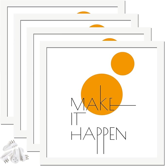 16x16 Picture Frame Set of 4, White 16 x 16 Frame High Transparent Wall Gallery Poster Canvas Photo Frames for 16by16 inches