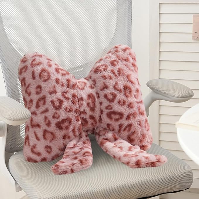 2 Pack Cute Leopard Print Bow Throw Pillows Furry Cheetah Bownote Plush Pillow Decor Bow Lumbar Suffed Pillow for Home Living Room Bedroom Bed Couch Cushion