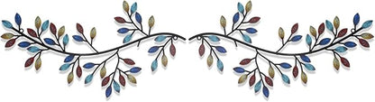 Hotop 2 Pieces Metal Tree Leaf Wall Decor Vine Olive Branch Leaf Wall Art Wrought Iron Scroll Sculptures Above the Bed, Living Room, Outdoor Decoration(Classic Style,Bright Color)