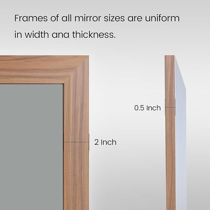 Amorho Bathroom Mirror, 48 X36 Inch Wall Mirror, Walnut Wood Grain Metal Framed, Anti-Rust, Hang Horizontally/Vertically, Suitable for Vanity, Bedroom, Farmhouse, Bathroom