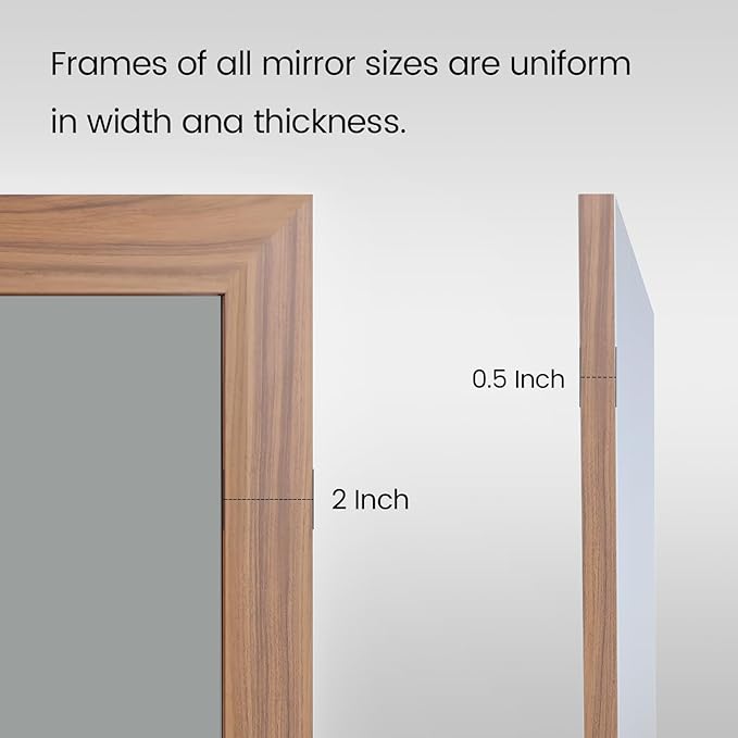 Amorho Bathroom Mirror, 60 X36 Inch Wall Mirror, Walnut Wood Grain Metal Framed, Anti-Rust, Hang Horizontally/Vertically, Suitable for Bedroom, Farmhouse, Bathroom, Decorative