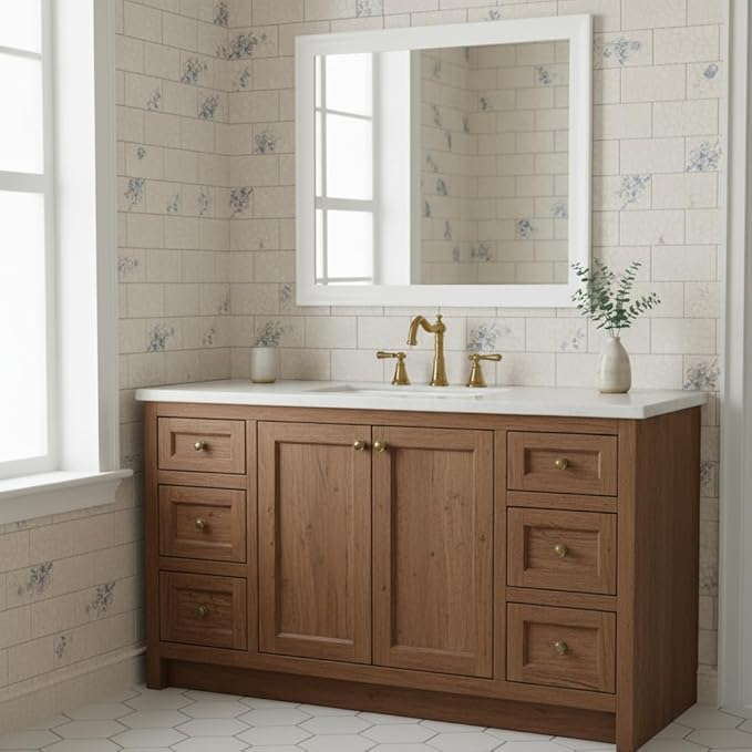 White Mirror for Bathroom,Rectangle Rustic 30 x 36 inch Vanity Mirror for Wall,Wall-Mounted Hanging Mirror for Entryway,Bedroom or Living Room