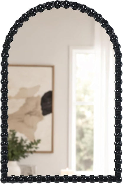 Black Beaded Arched Wall Mirror 24x36 Inch, Vintage Decorative Arch Mirror with Beaded Frame, Accent Mirror for Entryway, Bathroom, Living Room, Bedroom, Fireplace