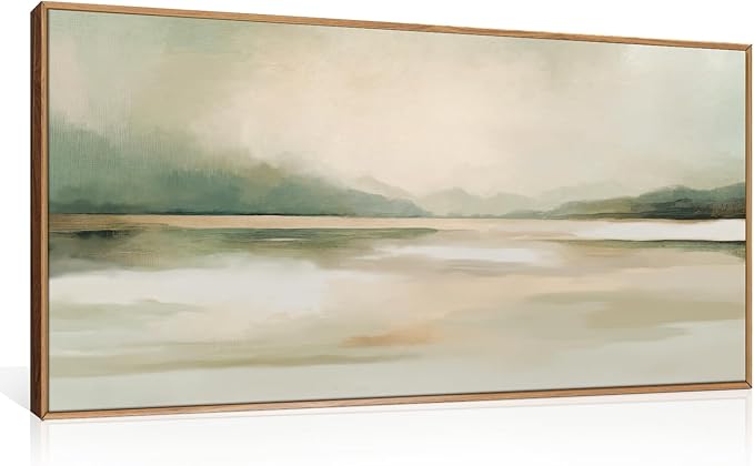 DRACIT Large Abstract Sage Green Pastel Framed Canvas Wall Art Set,Minimalist Neutral Landscape Wall Decor,Modern Watercolor Mountain Lake Artwork for Living Room,Bedroom-20 x40