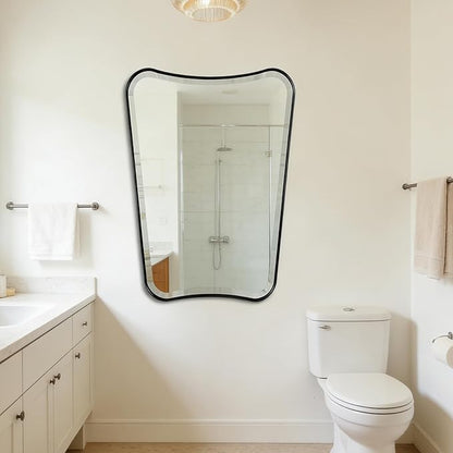 POZINO Irregular Beveled Mirror, 24"x36" Modern Bathroom Vanity Mirror for Over Sink, Unique Butterfly Shape Aesthetic Wall Mirrors for Living Room Bedroom Entryway Hallway Fireplace
