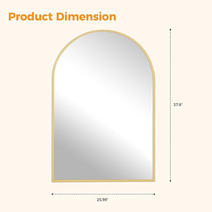 DUMOS 26"x38" Arched Wall Mirror, Bathroom Mirrors for Over Sink, Vanity Mirror with Tempered Glass & Anti-Rust Metal Frame, Entryway, Living Room, Bedroom, Glod