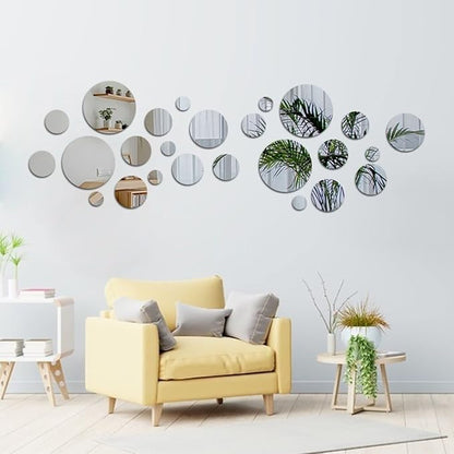 2Pcs 7.87" Round Wall Mirror Tile, Self Adhesive Non Glass Sticker Acrylic Disc, High Clear Circle Decorative for Bathroom, Bedroom, Door
