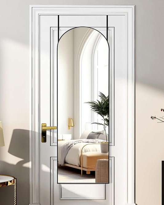 ITSRG Full Length Mirror Door Hanging, Over The Door Mirror Full Length, 50"x16", Bedroom Living Room Bathroom (Black)