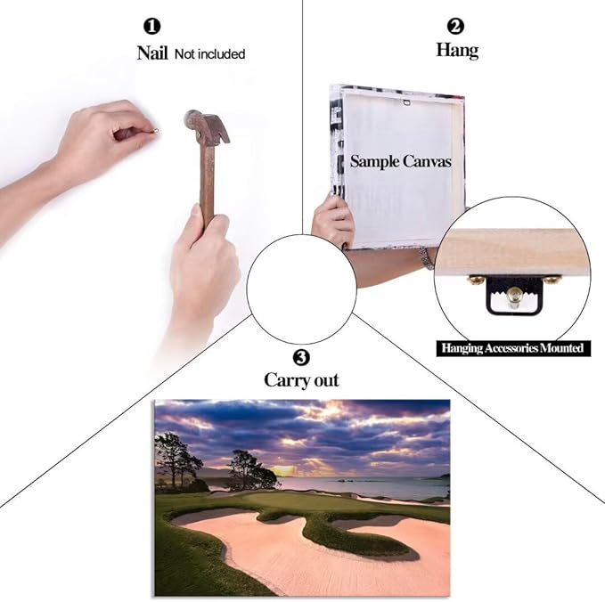 chenchenArt Pebble Beach Golf Course Wall Art for Living Room Bedroom Bathroom Home Decorations Golf Course Picture Poster Wall Decor for Office Canvas Prints Framed Ready to Hang(18''H x 24''W)
