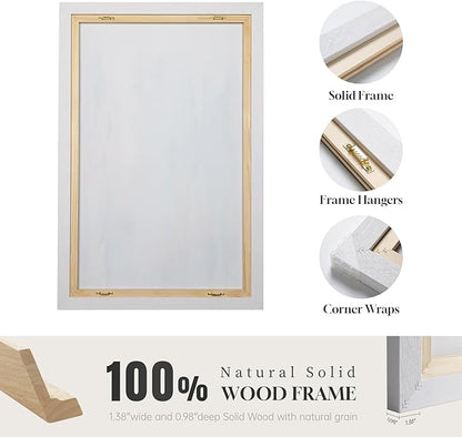 Large White Framed Blue and Gold Abstract Canvas Wall Art for Living Room, 2 Piece Modern Minimalist Prints Paintings Artwork for Walls, Glitter Pictures for Hallway Dining Bedroom Wall Decor 24x36 In