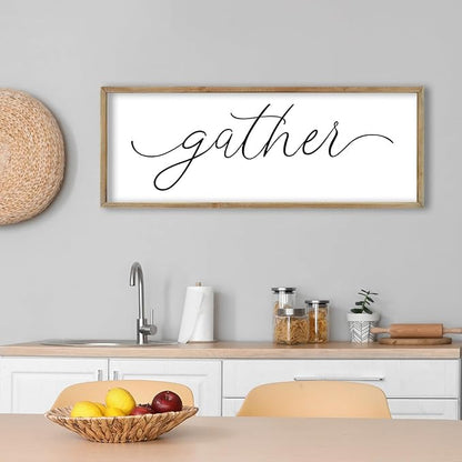 FZMHASLWW Gather Sign Wall Decor 40"×15" Large Wooden Framed for Dining Room Simple Home Kitchen Hanging Art (Wood)