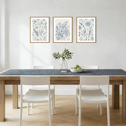 KAIRNE Navy Blue and White Floral Framed Canvas Wall Art Set,Chinoiserie Flower Wall Decor,Watercolor Botanical Art Prints,Modern Wildflower Artwork for Living Room,Bedroom,Farmhouse,Office-12 x16 x3
