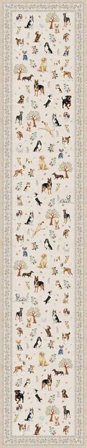 Dog Runner 2x10 Beige, Floral Carpet Non-Slip Washable Rug Ultra-Thin Soft for Hallways, Kitchen Mat Stain Resistant for Entryway Bathroom