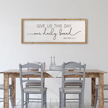 comurdyo Dining Room Wall Decor Give Us This Day Our Daily Bread Sign 32"x12" Religious Catholic Praye Matthew 6:11 Bible Verse Quotes Plaque Modern Simple Kitchen Dining Room Wall Hanging (Wood)