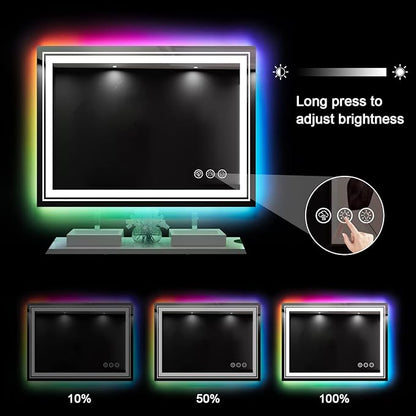 Snowdool LED Mirror for Bathroom, 40"X32" with 8 RGB Backlit +3 Front Lit (Adjustable Individually), Anti-Fog, Lighted Bathroom Vanity Mirror for Wall, Shatterproof, Memory Function, Tempered Glass