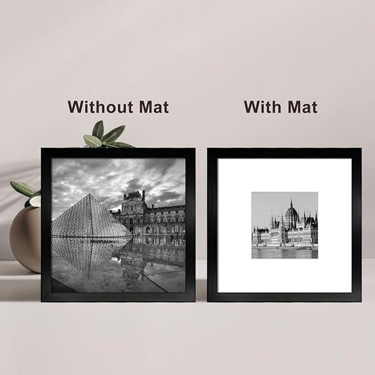 8x8 Picture Frame Set of 6, Display Pictures 4x4 with Mat or 8x8 Without Mat, Tabletop Display and Wall Hanging Photo Frame, Collage Wall Decor Gallery Wall Frame Set, Black