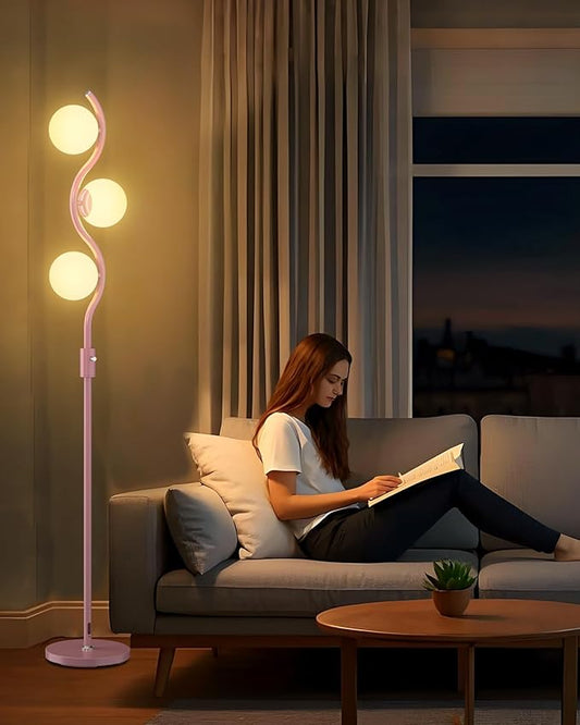Lightdot 60IN Dimmable Pink Floor Lamp Mid Century Standing Lamps with 3Pcs 3000K Warm White Bulbs Included Dimmable Globe Modern Tall Lamp with 5Lbs Heavy Base for Bedroom/Sofa Beside/Corner Decor