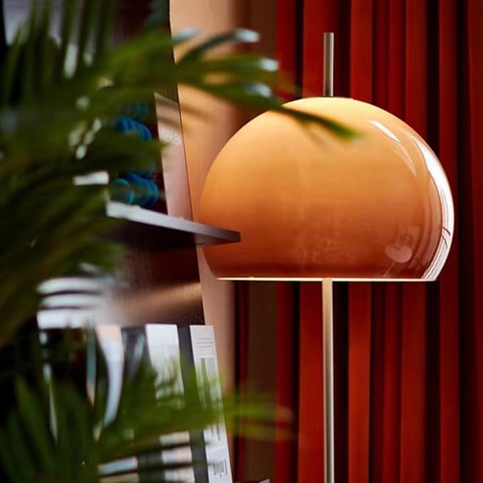Mid-Century Modern Floor Lamp Orange Glass Dome Shaped Nordic Standing Lamp Bauhaus Mushroom Lamp Unique Floor Reading Lamp Art Deco for Living Room Bedroom - Gold Base