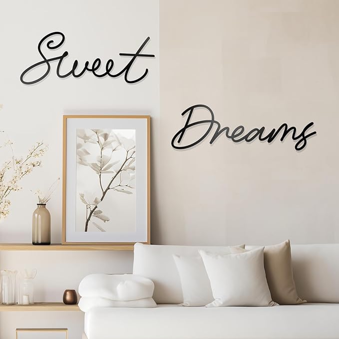 Zzbakress Sweet Dreams Wall Decor For Bedroom, Black Metal Above Bed Wall Decor Large Modern Living Room Farmhouse Sign Wall Decorations For Office Home Bedroom Art(Black, Farmhouse-Large)