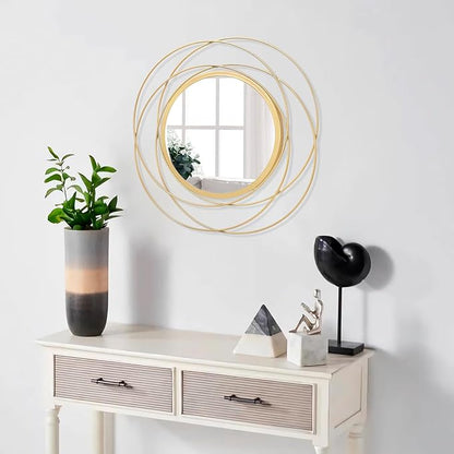 Large Round Mirror with Iron Metal Wire Frame Wall-Mounted Mirror for Home Decorative Living Room Bedroom Bathroom Entryway 16” x 16”