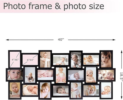 HELLO LAURA Picture Frames Collage Wall Decor - 21 Picture Collage Frames for 4x6 Photos Display Wall Hanging Gallery Frame Set Photo Collage Frame for Home Living Room - Black