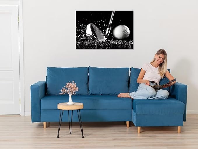 Golf Wall Art Golf Ball Picture Canvas Prints Golf Poster Wall Decor for Living Room Bedroom Home Decorations Framed Artwork Ready to Hang(18''H x 24''W)