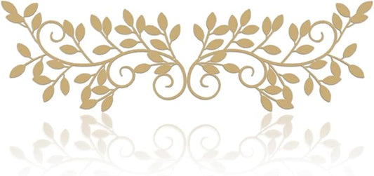 ESTART 2 Pieces Metal Tree Leaf Wall Decor Vine Olive Branch Leaf Wall Art Wrought Iron Scroll Sculptures for Above the Bed, Living Room, Bedroom, Hallway, Indoor and Outdoor Decoration (Gold)