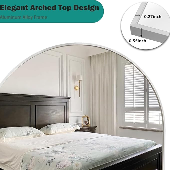 57"x20" Arched Full Length Mirror, Full Floor Mirror with Stand, Large Full Body Mirrors, Wall Mirrors for Bedroom Living Room, Aluminum Frame (White)