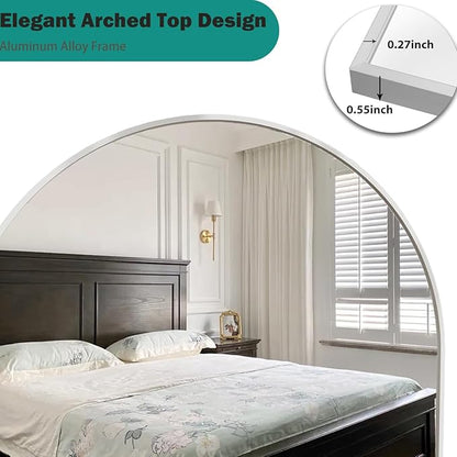 57"x20" Arched Full Length Mirror, Full Floor Mirror with Stand, Large Full Body Mirrors, Wall Mirrors for Bedroom Living Room, Aluminum Frame (White)