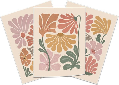 TBKHUDBI Boho Flower Poster Wall Art Abstract Floral Canvas Prints Set of 3 Minimalist Botanical Painting Modern Flower Market Aesthetic Pictures Decor for Living room Bedroom 12"x16" Unframed