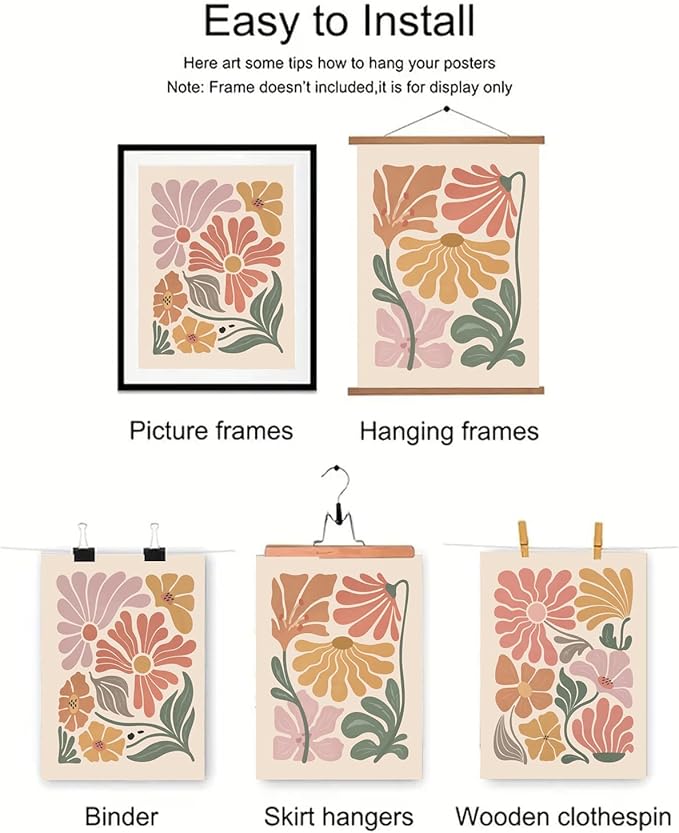 TBKHUDBI Boho Flower Poster Wall Art Abstract Floral Canvas Prints Set of 3 Minimalist Botanical Painting Modern Flower Market Aesthetic Pictures Decor for Living room Bedroom 12"x16" Unframed