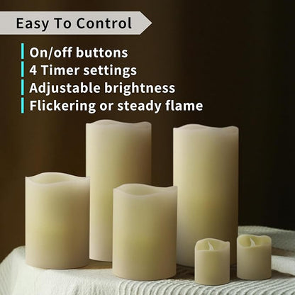 FURORA LIGHTING Ivory Flameless Candles - Real Wax, Adjustable Brightness, Remote & Timer - 4 Pillars (3x4, 3x6) and 4 Votives, 8-Pack, Battery Operated