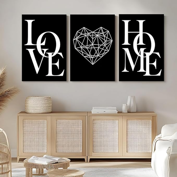 GUBIYU Love Home Wall Decor - Black and White Farmhouse Modern Home Decor - Family Love Sign, 24"x36"