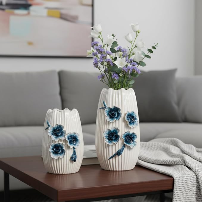 Small White Vase - 7 Inch Modern Ceramic Vases for Centerpieces, Minimalist 3D Sculpted Flower Vase for Home Decor, Kitchen, Dining Table, Shelf, Wedding Decor