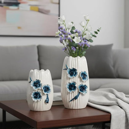 White Flower Vase - Boho Ceramic Vase for Living Room, Modern Decorative Vases Home Decor, Bathroom,Table Centerpiece, Bookshelf, Valentines Table Decor