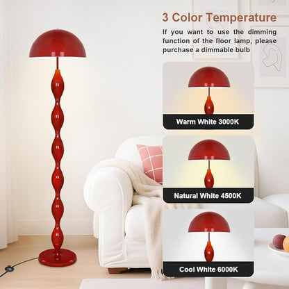 Floor Lamp Creative Mushroom Lamp, Creamy Style Modern Tall Lamp with Foot Switch, Red Standing Lamp for Living Room, Bedroom, Office, Corner, E26/E27 Bulbs Compatible