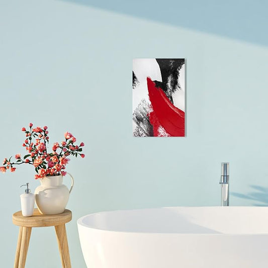 YPY Red Abstract Canvas Wall Art: Modern Minimalist Black and White Picture Painting Print Poster for Living Room Bedroom Bathroom Office Home Wall Decor 10x15