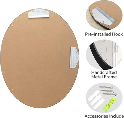 LYYYXGYP Oval Wall Mirror 23x29 Inch Matte Black Metal Frame Decorative Wall Mounted Mirrors for Vanity, Bathroom, Entryway, Living Room, Bedroom