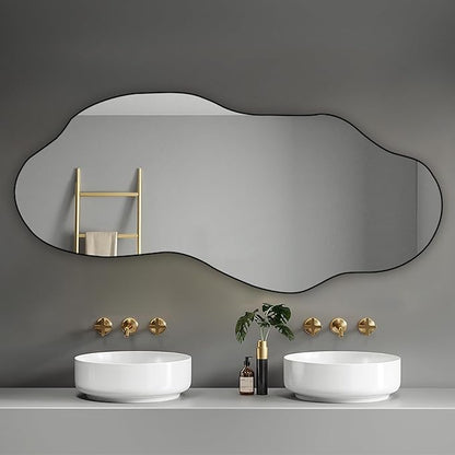 POZINO Irregular Frameless Wall Mirror, 47.2"x21" Asymmetrical Aesthetic Mirror, Modern Organic Shape Decorative Mirror for Living Room Bedroom Entryway Hallway, Horizontal or Vertical Hanging