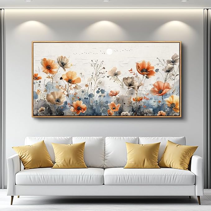 QIYILEXWART Canvas Wall Art For Living Room Wood Framed Wall Decor For Bedroom Office Wall Decorations Flower Bush Paintings Farmhouse Pictures Artworks Room Aesthetic Home Decor Ready To Hang