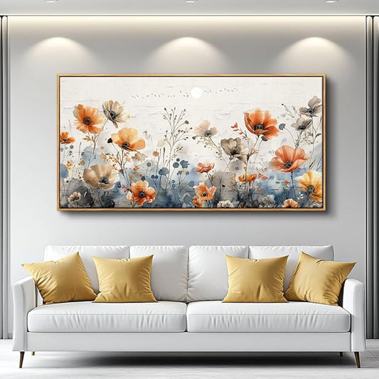 QIYILEXWART Canvas Wall Art For Living Room Wood Framed Wall Decor For Bedroom Office Wall Decorations Flower Bush Paintings Farmhouse Pictures Artworks Room Aesthetic Home Decor Ready To Hang