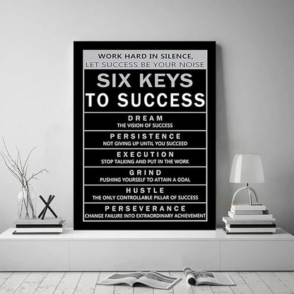 Six Keys to Success Motivational Framed Office Art Execution Grind Hustle Verbs Artwork Inspirational Gift for Men Easy to Hang-18 inch x 24 inch