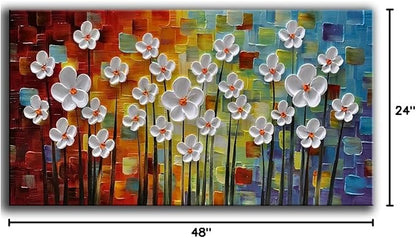 YaSheng Art - 3D Textured Wall Art Hand painted Oil Paintings Floral , Beautiful colorful Canvas Wall Art ,Modern Abstract Artwork, Texture Flowers Paintings, bathroom living room for Wall Art ,Home Wall Decor Picture 24x48inch