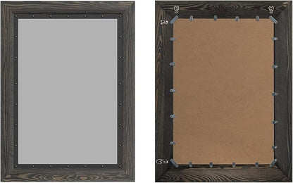 YOSHOOT Rustic Wooden Framed Wall Mirror, 40x30 Inch, Natural Wood and Iron Bathroom Vanity Mirror for Farmhouse Decor, Vertical or Horizontal Hanging