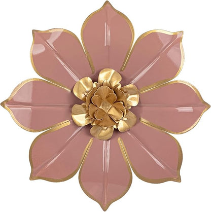 10" Metal Flowers Wall Decor, Pink & Gold 3D Floral Metal Wall Art Decor for Inoor & Outdoor Use, Vintage & Modern Walls Arts for Bathroom, Living Room, Bedroom, Office, Garden, Patio, Porch, 1 Piece