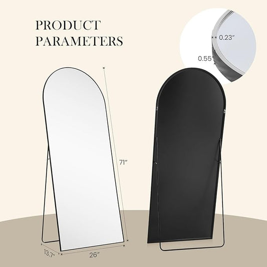 NEWBULIG Arched Mirror Full Length, 71"x26" Body Wall Mirrors with Shatter-Proof Glass, Upgraded Floor Standing Mirror, Hanging or Leaning, with Stand Aluminum Alloy Frame for Home Decor, Black