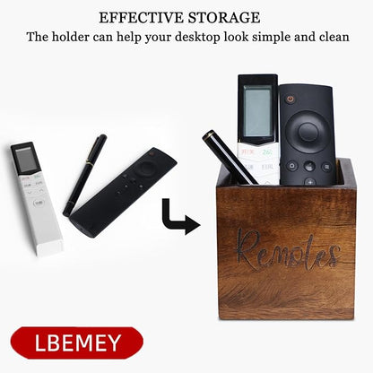 LBEMEY Acacia Wood TV Remote Holder, Caddy and Organizer for Table, Vintage Farmhouse Desk Caddy (Brown for 2 or 3 Remote Controls)