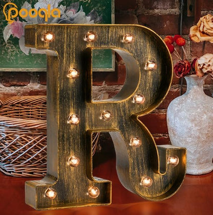 Pooqla Vintage Light Up Marquee Letters with Lights – Illuminated Industrial Style Lighted Alphabet Letter Signs - Coffee Bar Apartment Bedroom Wall Home Initials Decor A-Z