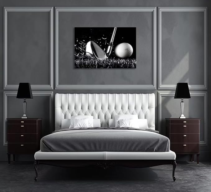 Golf Wall Art Golf Ball Picture Canvas Prints Golf Poster Wall Decor for Living Room Bedroom Home Decorations Framed Artwork Ready to Hang(18''H x 24''W)